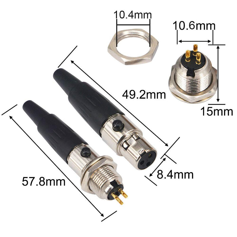  [AUSTRALIA] - onelinkmore DIY 3 Pin Mini XLR Connector TA3F Audio Microphone Adapters with Plug Chassis Mount Mini XLR Jack 3 Pin for Pro Microphones 2 Sets