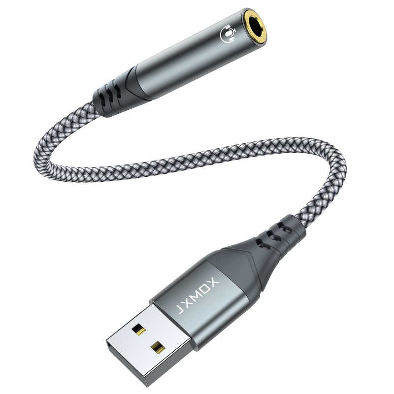  [AUSTRALIA] - USB to 3.5mm Jack Audio Adapter,USB to Audio Jack Adapter Headset,USB-A to 3.5mm TRRS 4-Pole Female, External Stereo Sound Card for Headphone, Mac, PS4, PS5,PC, Laptop, Desktops and More [6 inch] Grey
