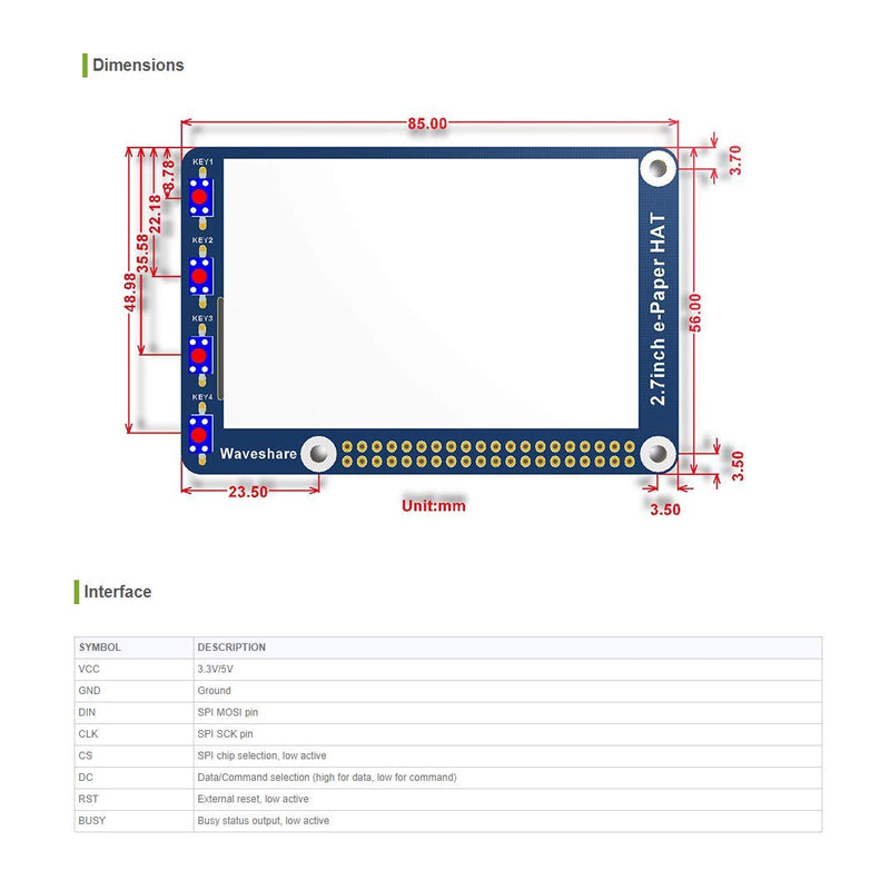  [AUSTRALIA] - 2.7inch e-Paper Module, 264x176 Resolution 3.3V/5V Two-Color E-Ink Display epaper Screen Module SPI Interface for Raspberry Pi 4B/3B/3B+/2B/Zero/Zero W,Jetson Nano,Support Full Refresh