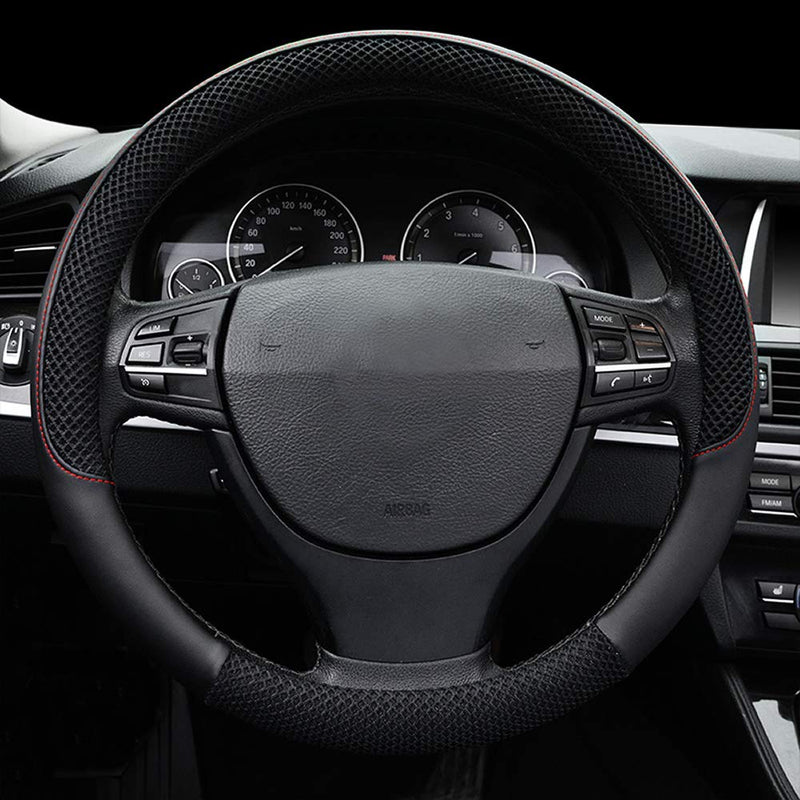 Car Steering Wheel Cover, DC Microfiber Leather Anti-slip Universal 15"/38cm (BLACK) BLACK - LeoForward Australia