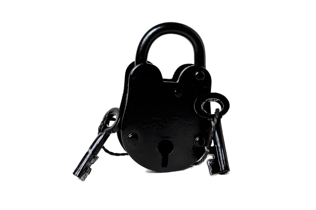  [AUSTRALIA] - RII Iron Lock and Keys/Old Fashion Lock and Key/Antique Iron Lock with Key/Cast Iron Lock - Old Trunk Lock (3.5 inch) 3.5 Inch