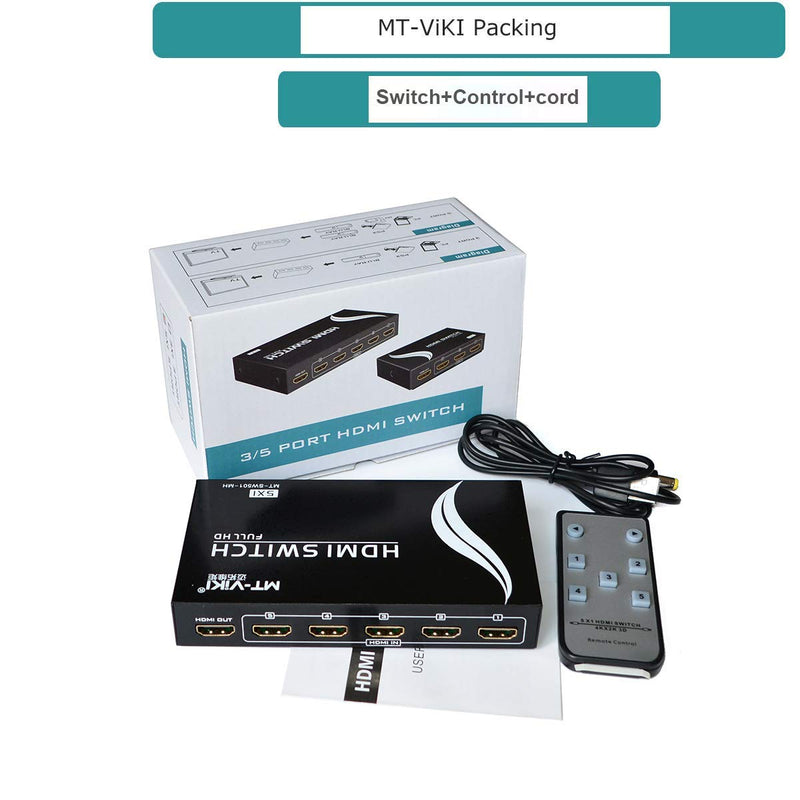  [AUSTRALIA] - 4K HDMI Switch, MT-VIKI 4K@30Hz HDMI Switcher 5 in 1 Out w/IR Remote, 5 Port HDMI Switcher Selector Box for Xbox Nintendo PS5 PS4 TV Fire Stick Roku