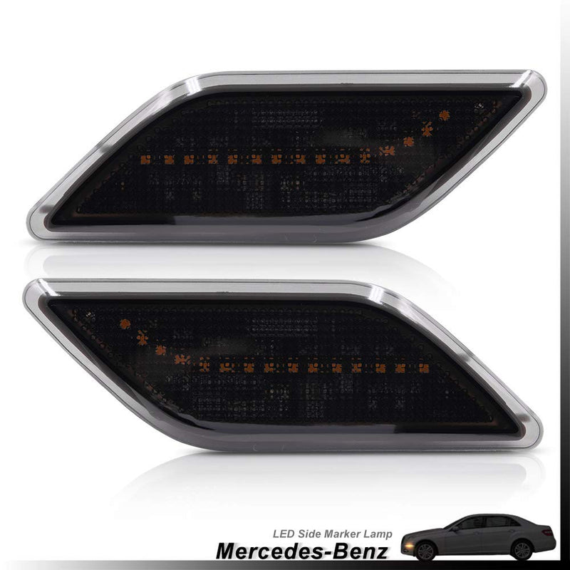 Smoke Lens Amber LED Front Bumper Side Marker Light Kits for 2010-2013 Mercedes-Benz W212 E-Class Pre-LCI E350 E550 E63 AMG Sedan/Wagon Driver Fender Turn Signal Sidemarker Lamps Replacements - LeoForward Australia