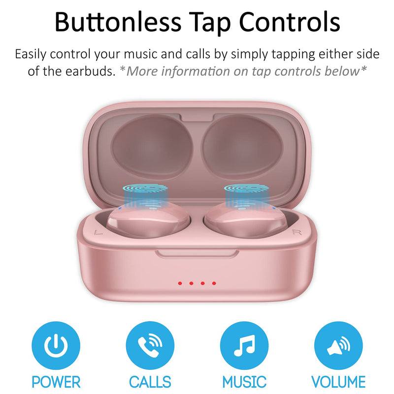 iLuv TB100 Wireless Earbuds, Bluetooth in-Ear True Cordless with Hands-Free Call MEMS Microphone IPX6 Waterproof Protection, Includes Compact Charging Case and 4 Ear Tips, Rose Gold - LeoForward Australia