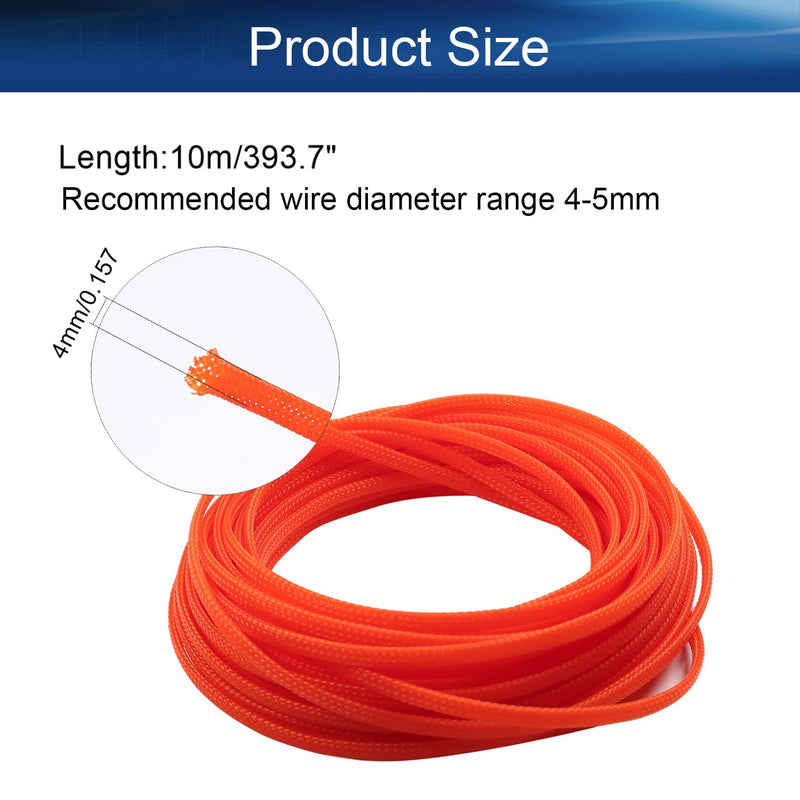  [AUSTRALIA] - Bettomshin 1Pcs 32.8Ft PET Braided Cable Sleeve, Width 4mm Expandable Braided Sleeve for Sleeving Protect Electric Wire Electric Cable Orange