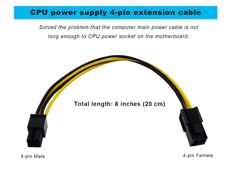  [AUSTRALIA] - ZLKSKER 4 Pin P4 CPU Power Extension Cable for Desktop Computer ( 8 Inch,18AWG), Connect 12V Power Supply and CPU Power Connector, 4 Pin Male and 4 Pin Female