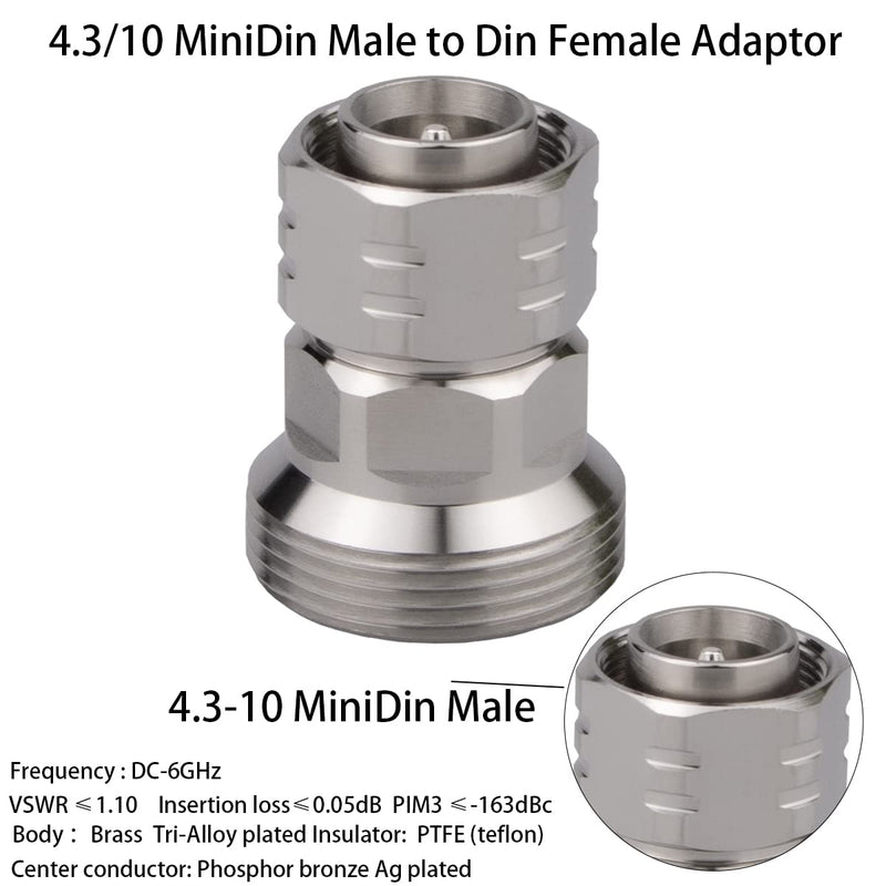  [AUSTRALIA] - Whisary L29 Female to 4.3-10 Mini DIN Male Adaptor 7/16 Din Female to 4.3/10 Mini Din Male Low PIM 163dBc (Din to MiniDin Female to Male) Din to MiniDin female to male