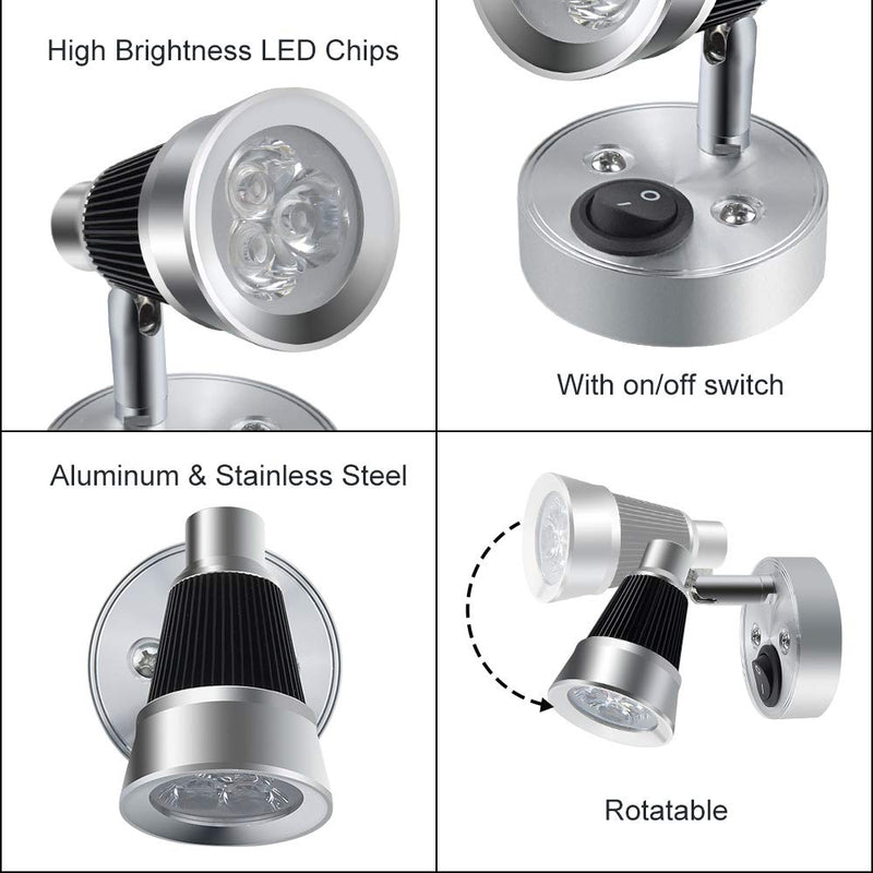  [AUSTRALIA] - Luxvista RV Reading LED Light - 12V 3W Wall Mounted Rotatable Beside Reading Light Fixture Metal Wall Lamp with On/Off Switch for Reading Boat, Yacht, Caravan, and Motorhome Warm White (1-Pack) Warm white-Silver 3W-1 Pack