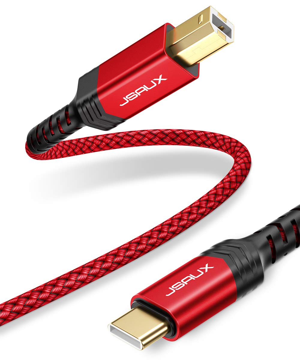  [AUSTRALIA] - JSAUX USB B to USB C Printer Cable 10ft, USB C to USB B Printer Cable Nylon Braided, USB C MIDI Cable Compatible for MacBook Pro, HP, Epson, Canon, Brother, Lexmark, Xerox Printers and Scanner-Red red