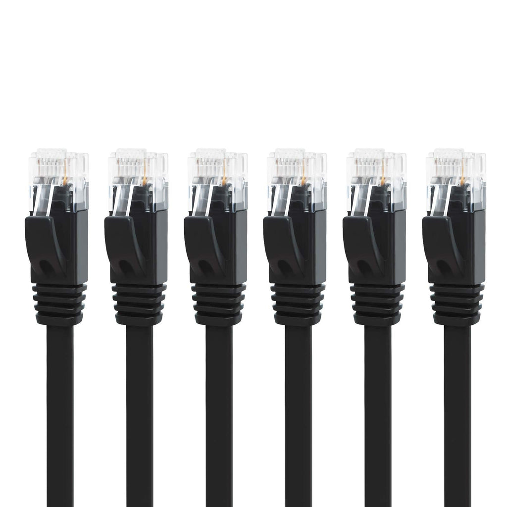  [AUSTRALIA] - Yauhody CAT 6 Ethernet Cable 3ft 6-Pack Black, High Speed Solid Flat CAT6 Gigabit Internet Network LAN Patch Cords, Bare Copper Snagless RJ45 Connector for Modem, Router, Computer (3ft 6 Pack, Black) 3 Feet