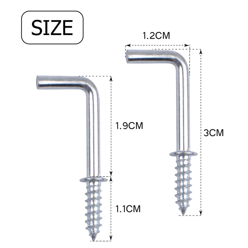 Metal Screw in Hooks, 100pcs 3/4 Inch Right Angle Screw Hooks Square Bend Hooks Self-Taping Scew Hook for Hanging, Silver - LeoForward Australia