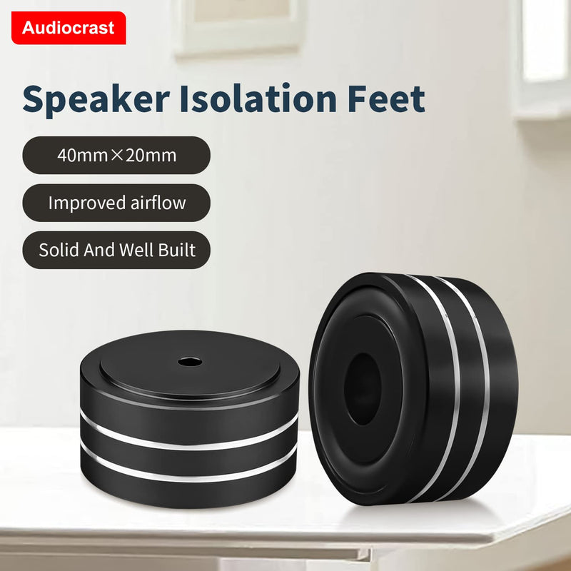  [AUSTRALIA] - Audiocrast 4X Black HiFi Speaker Isolation Stand Feet Pad Aluminum 40x20mm Audio Isolators Amplifier Shock Absorber Non-Slip Hi-End Vibration Damper Floor Protector for Subwoofer DAC CD Turntable Amp