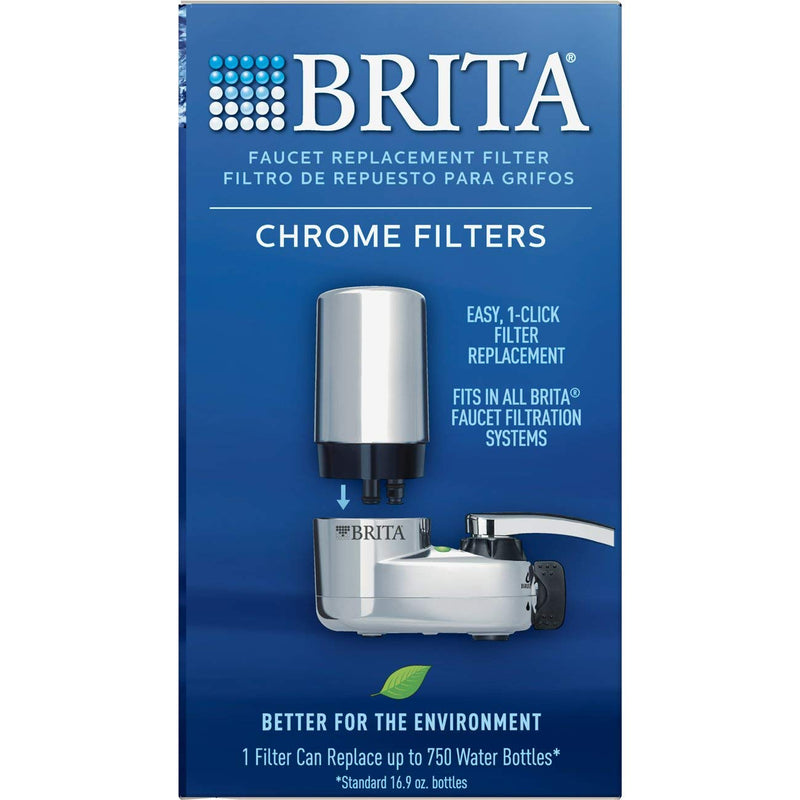  [AUSTRALIA] - Brita Tap Water Faucet Filtration System with Filter Change Reminder, Reduces 99% of Lead, BPA Free, Fits Standard Faucets Only, Chrome 3 ct