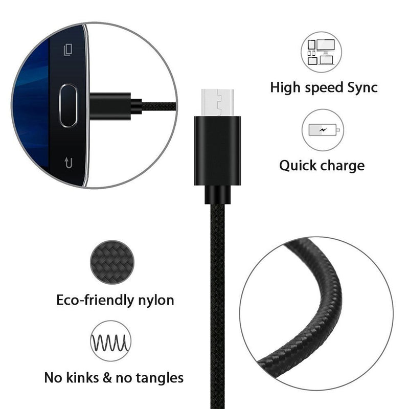 RoFI Micro USB Cable, [2Pack] 1.8M Android Charger, Nylon Braided Micro USB Charger, High Speed USB 2.0 A to Micro B Charging Cord Universal for HTC, S6, Kindle, Android, and More (Black, 6 Feet) Black - LeoForward Australia