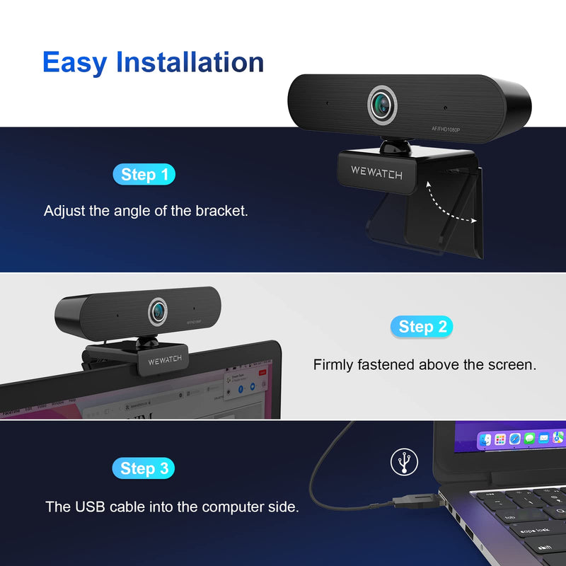  [AUSTRALIA] - 1080P Webcam, WEWATCH PCF2 Web Camera with 2 Microphone, Auto Focus Webcams, Plug & Play USB Webcam, Low Light Correction,Auto Exposure Control for Live Streaming/Video Conference, Zoom/Skype/FaceTime PCF2 Webcams with 2 Microphone