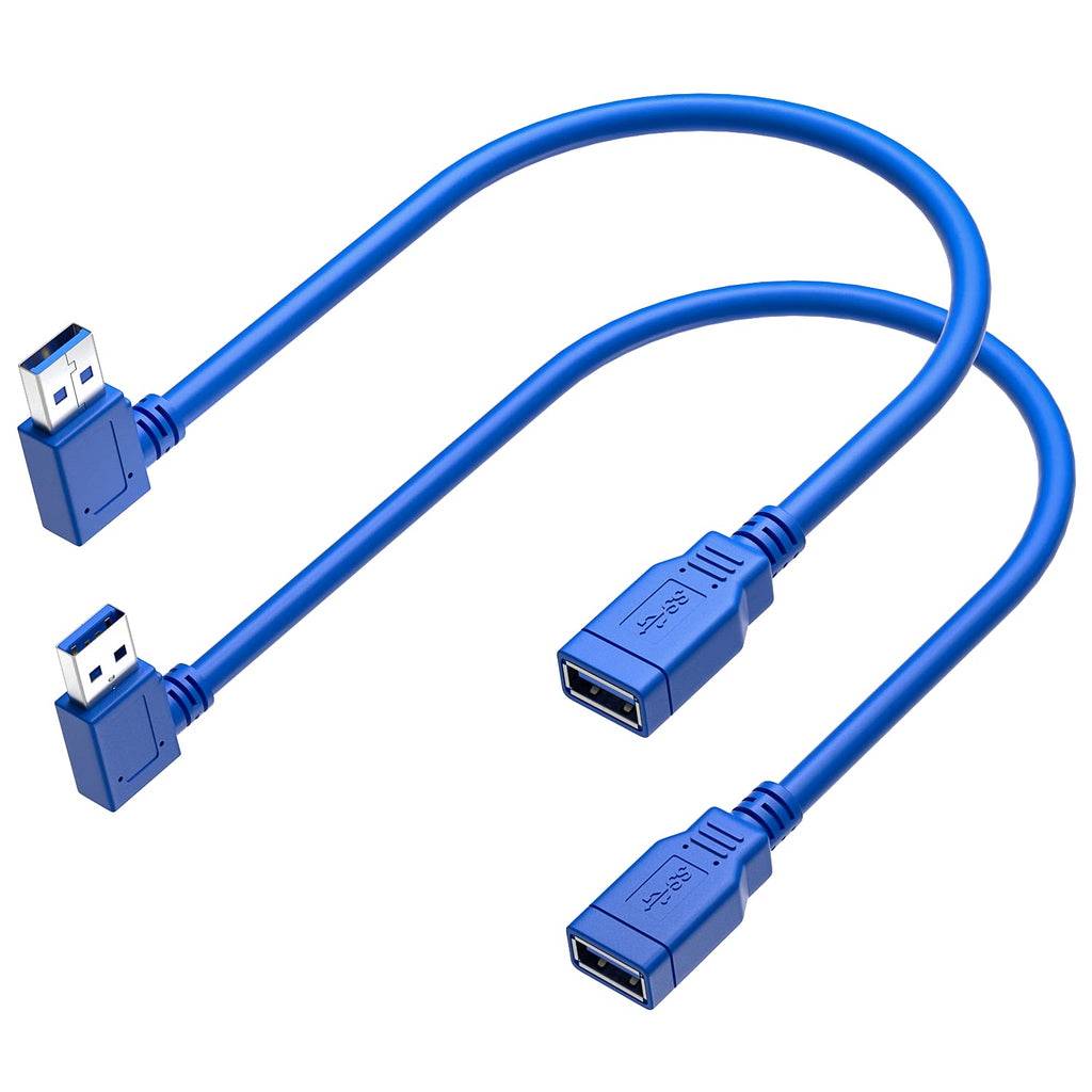  [AUSTRALIA] - USB 3.0 Extension Cable 1FT 2 Pack 90 Degree Left & Right Angle USB Adapter Male to Female Short USB3 Cables Up & Down for Laptop TV USB Disk Mouse Hard Disk Camera