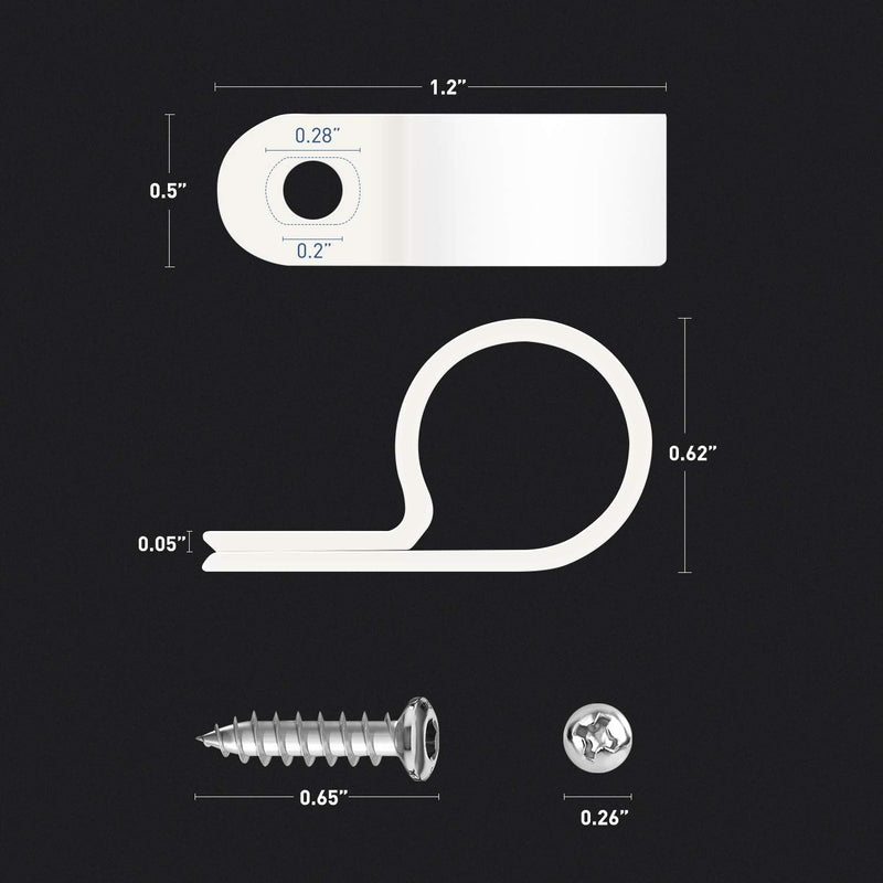  [AUSTRALIA] - GOOACC 1/2 Inch Rope Light P-Style Mounting Clips with Pan Head Phillips Stainless Steel Screws. (50 Pack Clips and 50Pcs Screws)
