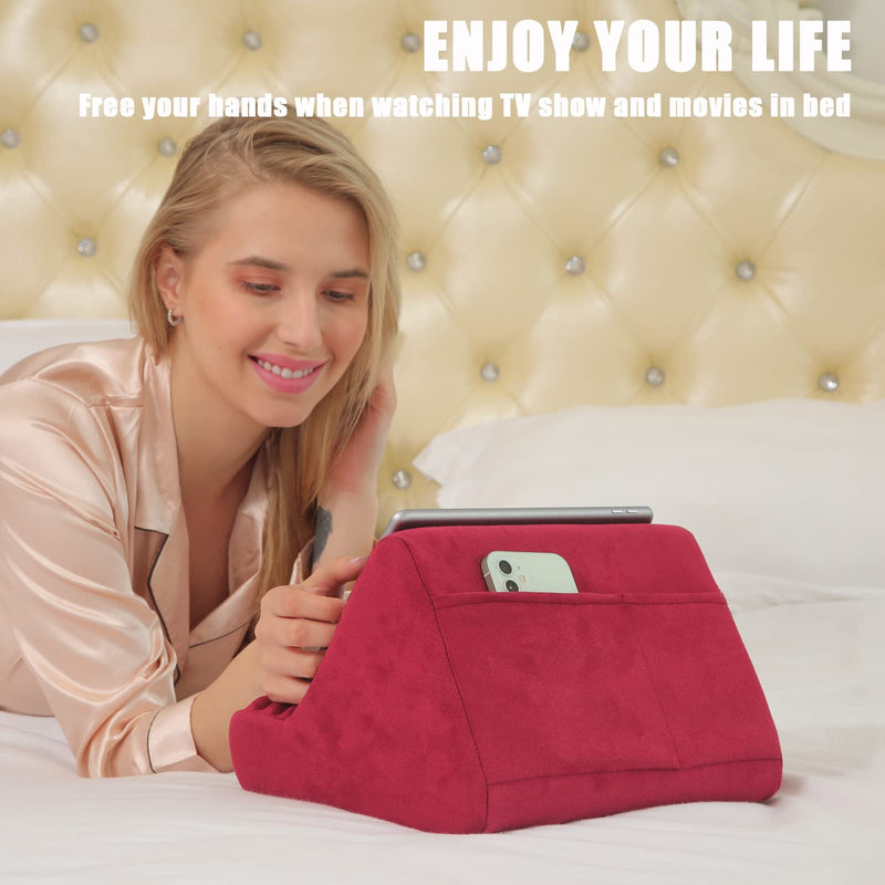  [AUSTRALIA] - MSPHQM Tablet Pillow Stand, Multi-Angle Soft Pillow for Lap, Bed and Desk with Pocket, for iPad Pro 11, 10.5,12.9 Air Mini, Smartphones, E-Reader, Books (Rose Red) Rose Red