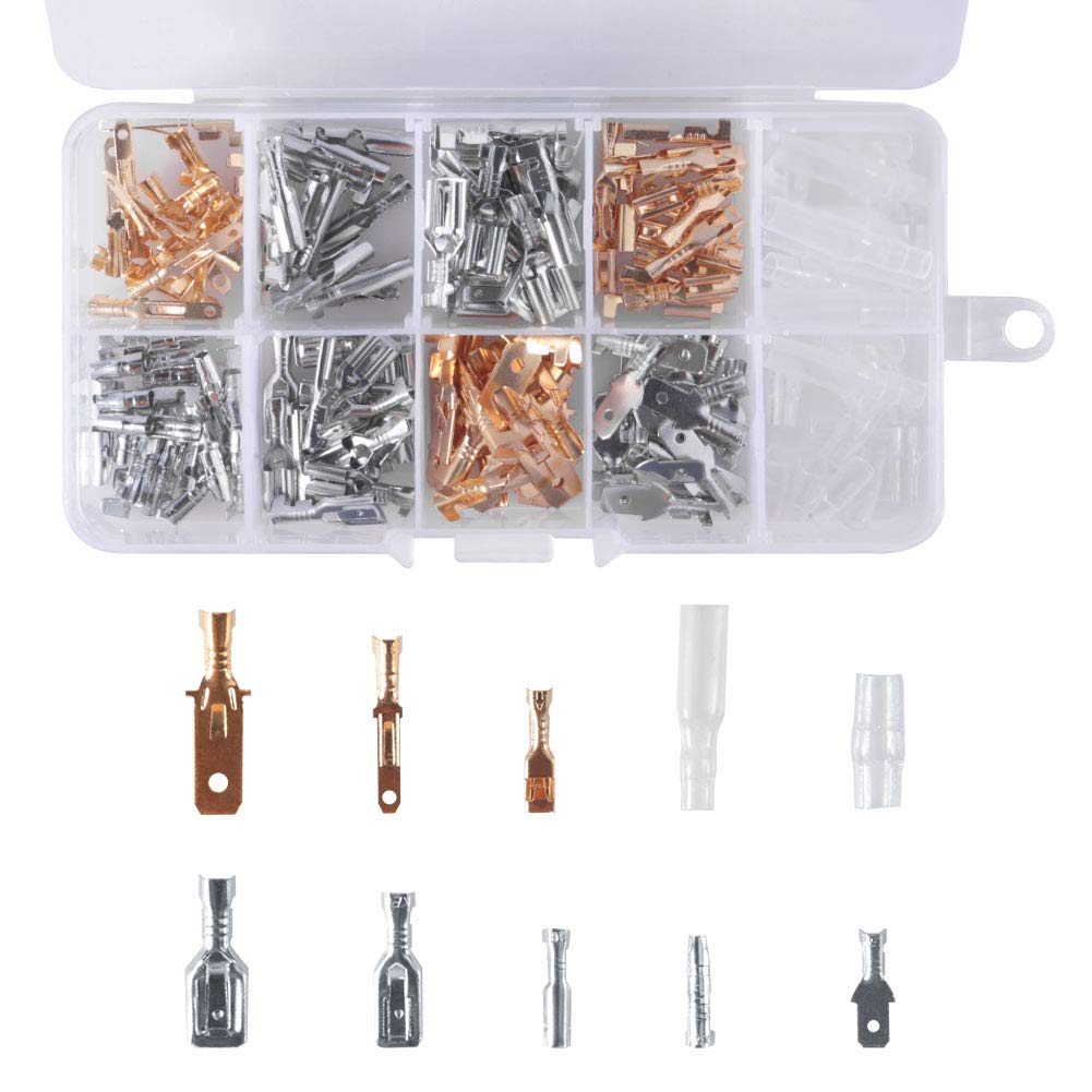  [AUSTRALIA] - 150pcs Quick Splice 6.3MM 2.8MM 4.8MM 4.0MM Male Female Wire Spade Connector Wire Crimp Terminal Block with Insulating Sleeve Assortment Kit for Motorcycle Bike Car Electrical Wiring