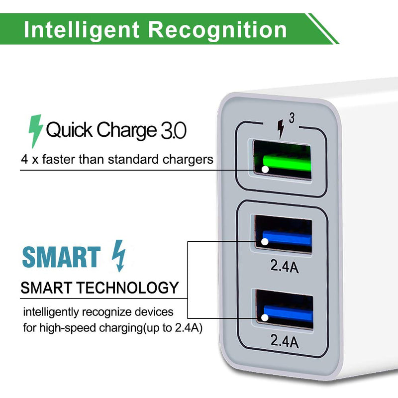  [AUSTRALIA] - ZIQIAN Wall Charger Fast Adapter,QC 3.0 USB Fast Wall Charger 3 Ports Tablet iPad Phone Fast Charger Adapter Quick Charge 3.0 Travel Plug Compatible Samsung, HTC, iPhone More 1 Pack White