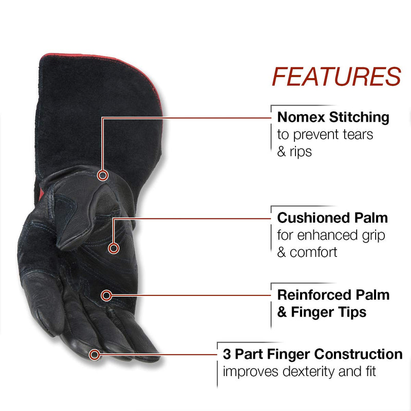  [AUSTRALIA] - Lincoln Electric Premium Leather MIG Stick Welding Gloves | Heat Resistance & Dexterity| Medium | K2980-M,black, Red