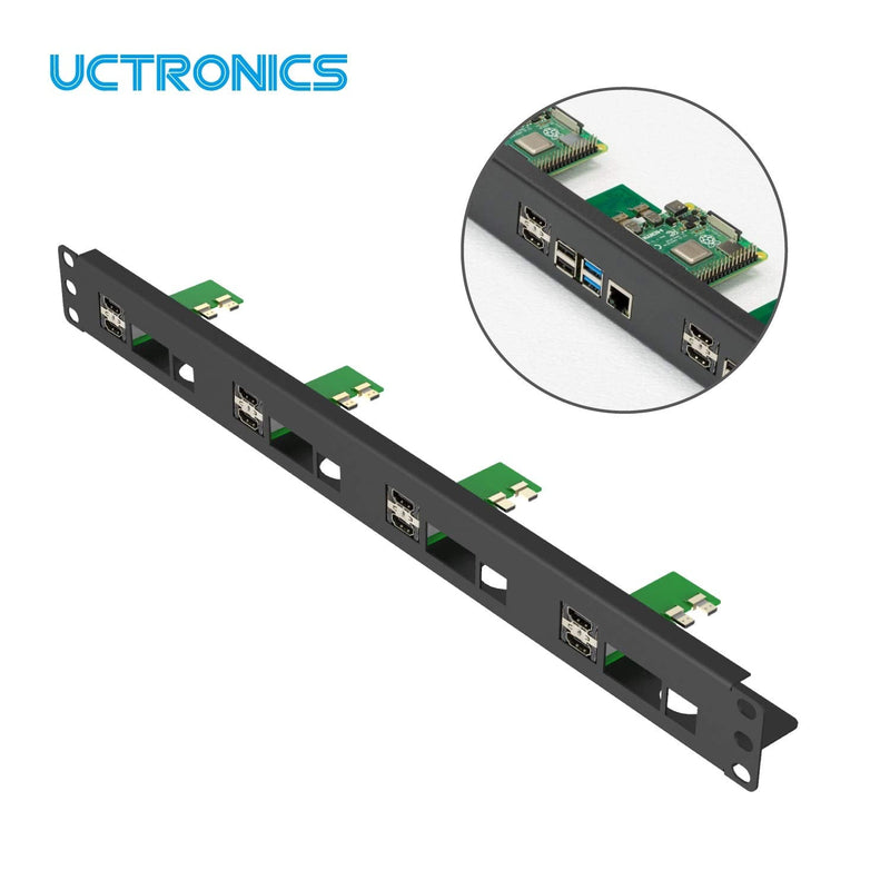  [AUSTRALIA] - UCTRONICS for Raspberry Pi Rack with Micro HDMI Adapter Boards, 19" 1U Rack Mount Supports 1-4 Units of Raspberry Pi 4 Model B