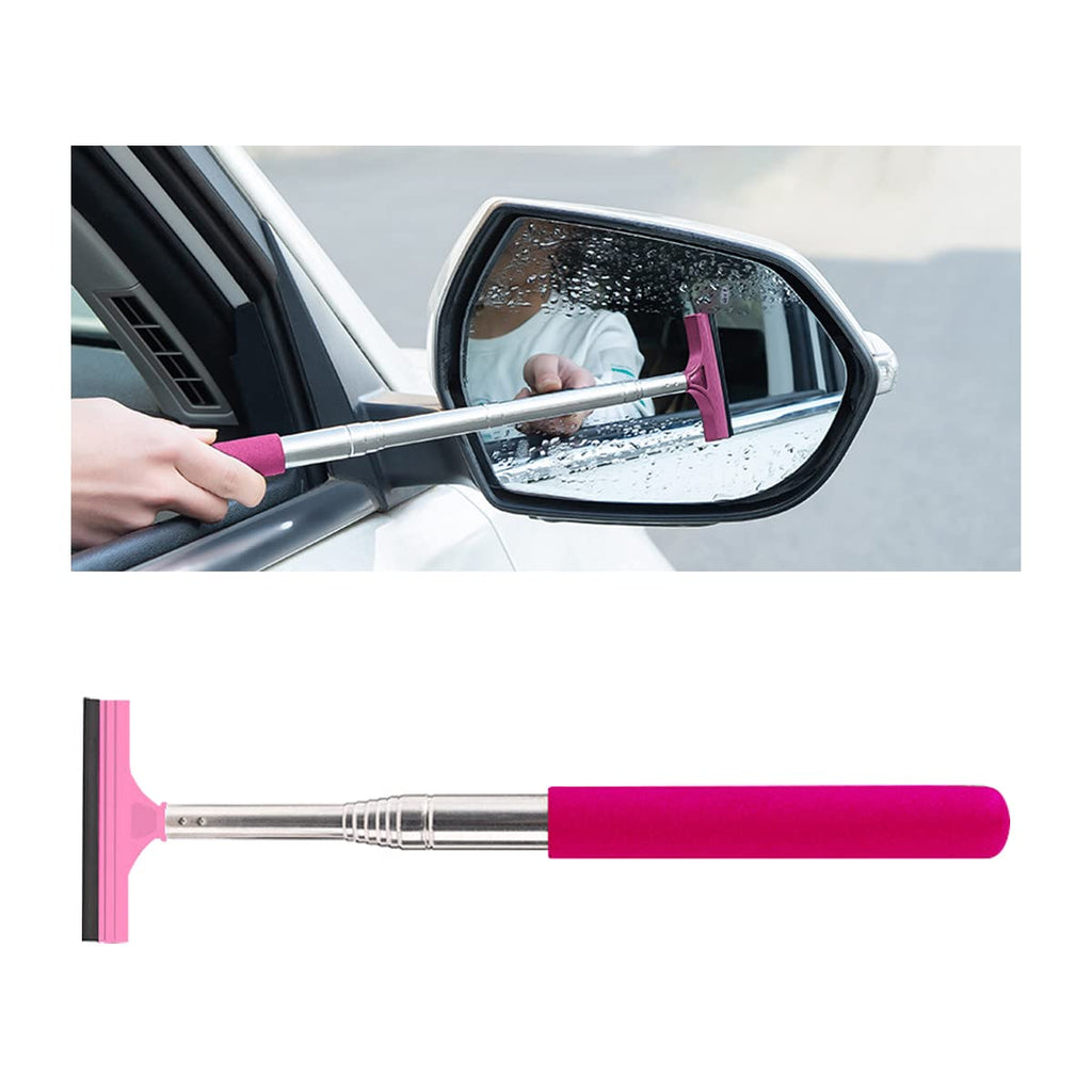  [AUSTRALIA] - Car Rearview Mirror Wiper, Multifunctional Car Mirror Telescopic Water Scraper Wiper, Retractable Vehicle Glass Cleaner Tool, Portable Auto Interior Exterior Accessories Squeegee Cleaner (Pink) Pink