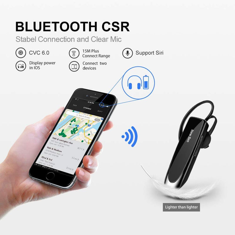 [AUSTRALIA] - [2 Pack] Bluetooth Earpiece Wireless Handsfree Headset New Bee V5.0 24 Hrs Driving Headset with Mic 60 Days Standby Time Headset Case for iPhone Android Samsung Laptop Truck Driver Black