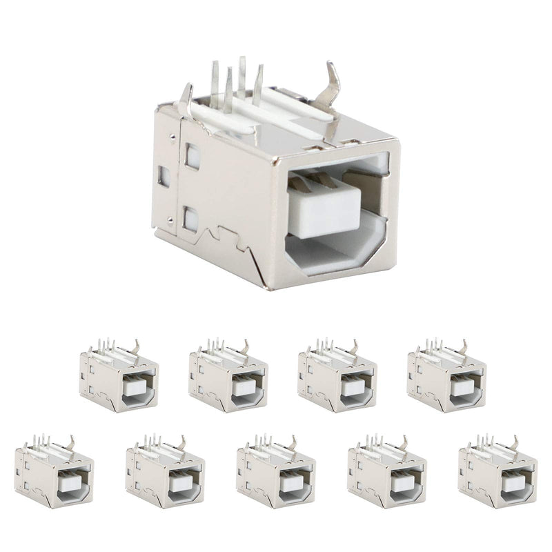  [AUSTRALIA] - USB Female Type-B Port 4-Pin Right Angle PCB DIP Jack Socket-White 10 Pack by MUZHI