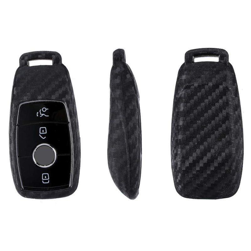  [AUSTRALIA] - Royalfox(TM) Soft Silicone Carbon Fiber Style Smart keyless Remote Key Fob case Cover for Mercedes-Benz E-Class S-Class W213 2016 2017 2018 2019 Keychain (Benz New Key) Benz new key