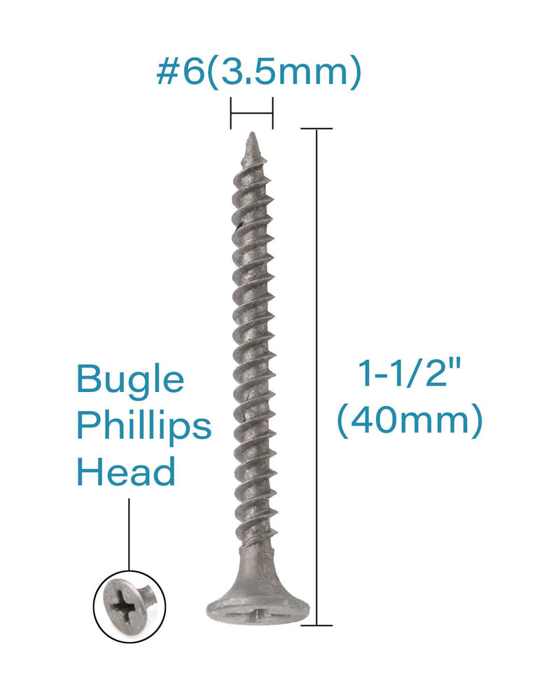  [AUSTRALIA] - Drywall Screws, 100PCS #6 x 1-1/2 Inch Flat Head Phillips Wood Screws, Sheetrock Screws with Fine Thread Gray Phosphate, Self Tapping Screws for Metal, Drywall, Wooden, Outdoor and Indoor by IMSCREWS 100PCS #6 x 1-1/2"