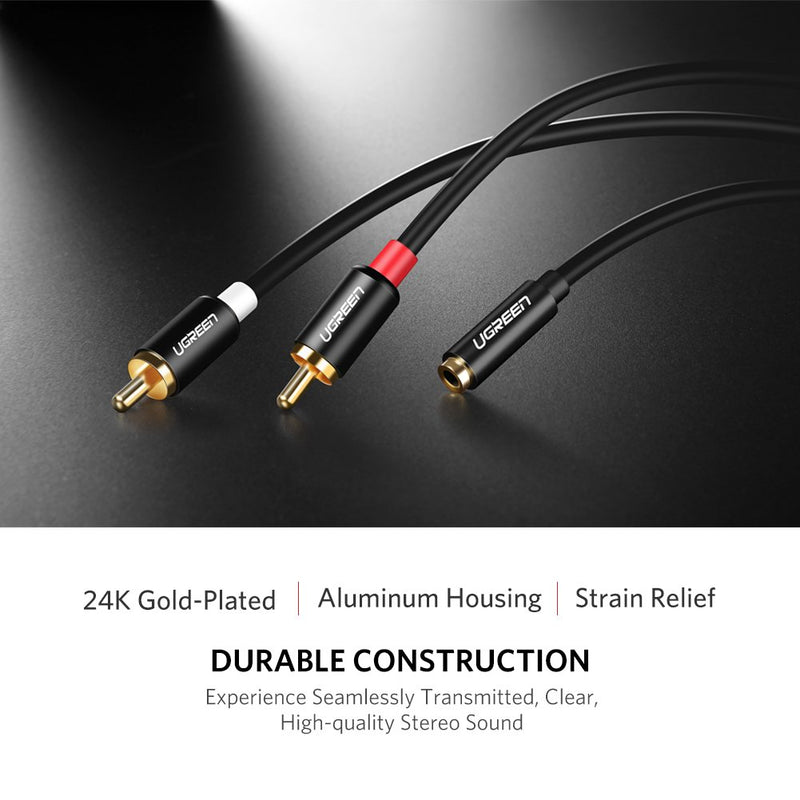 UGREEN 3.5mm Female to 2RCA Male Stereo Audio Cable Gold Plated for Smartphones MP3 Tablets Home Theater - LeoForward Australia