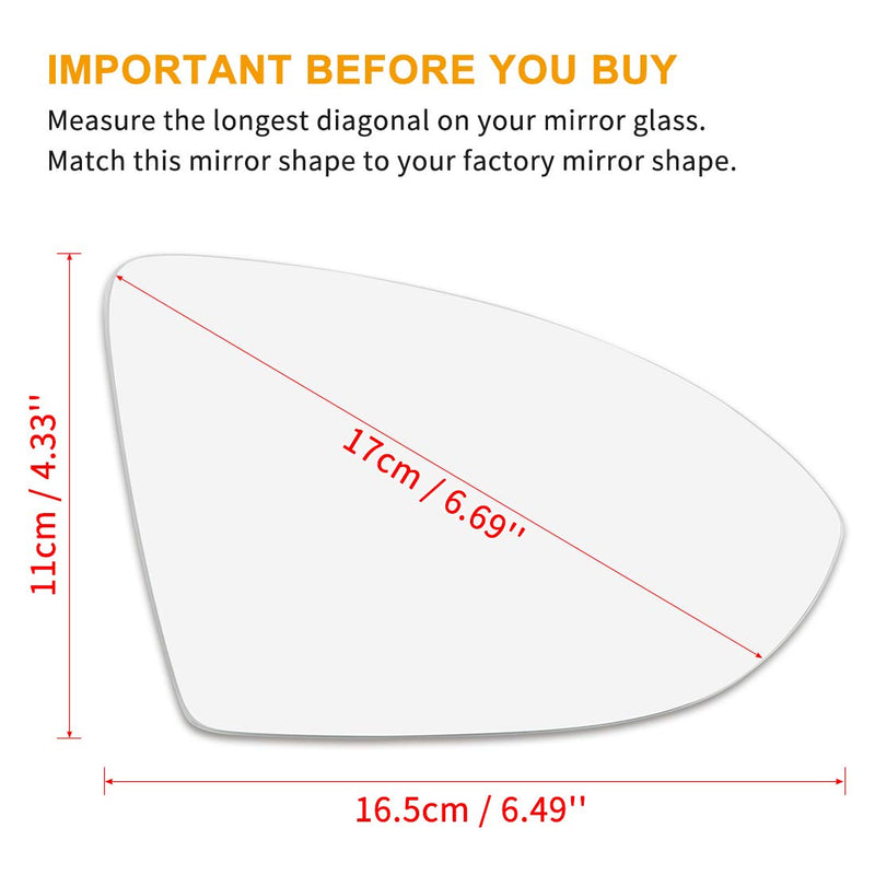 X AUTOHAUX Mirror Glass Heated with Backing Plate Passenger Side Right Side Rear View Mirror Glass for Volkswagen GOLF MK7 - LeoForward Australia