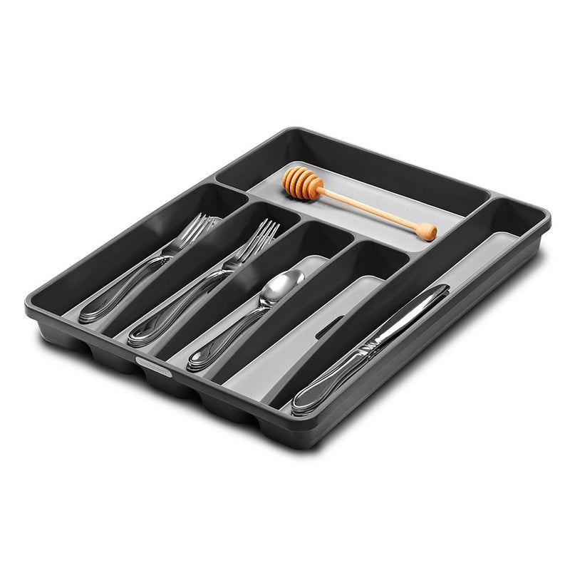 madesmart Classic Large Silverware Tray - Granite |CLASSIC COLLECTION | 6-Compartments| Kitchen Drawer Organizer | Soft-Grip Lining and Non-Slip Rubber Feet | BPA-Free - LeoForward Australia