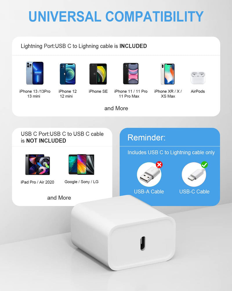  [AUSTRALIA] - iPhone 14 13 12 11 Super Fast Charger【Apple MFi Certified】 cargador 20W Rapid USB C Wall Charger Block with 6FT Charging Serial Cable Compatible with iPhone 14 Plus/Pro Max,Pro/Mini/iPad