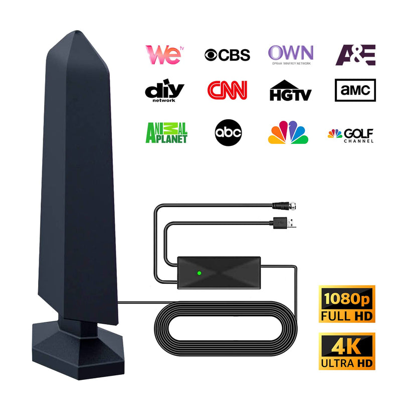  [AUSTRALIA] - Antier Amplified Indoor Outdoor Digital Tv Antenna – Powerful Best Amplifier Signal Booster up to 420+ Miles Range Support 8K 4K Full HD Smart and Older Tvs with 16ft Coaxial Cable [2022 Release] Black