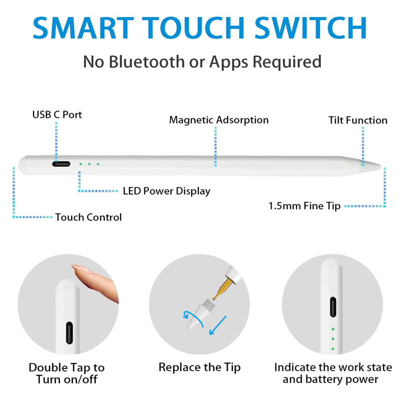  [AUSTRALIA] - Stylus Pen for Apple iPad - iPad Pencil with Palm Rejection & Tilt Sensitive iPad Stylus Pen Compatible with iPad Pro 11/12.9 Inch iPad Air 3rd/4/5th Gen iPad 6/7/8/9th Gen iPad Mini 5/6th Generation