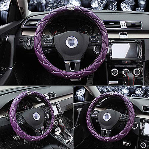  [AUSTRALIA] - Queen's Auto Steering Wheel Cover with Noble Crown + Bling Diamond + Exquisite Lattice Design + Soft Leather Stylish + Elegant Car Series Universal 15"/38cm (QUEEN ONLY) (Purple) A - Purple