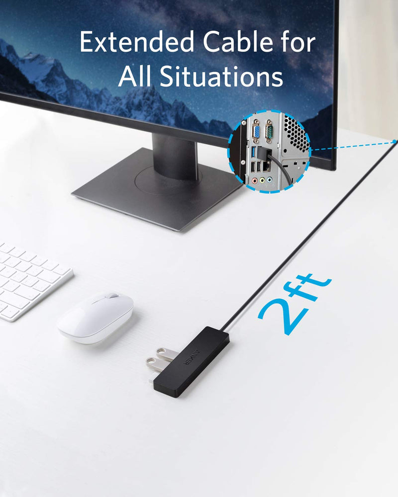  [AUSTRALIA] - Anker 4-Port USB 3.0 Hub, Ultra-Slim Data USB Hub with 2 ft Extended Cable [Charging Not Supported], for MacBook, Mac Pro, Mac mini, iMac, Surface Pro, XPS, PC, Flash Drive, Mobile HDD