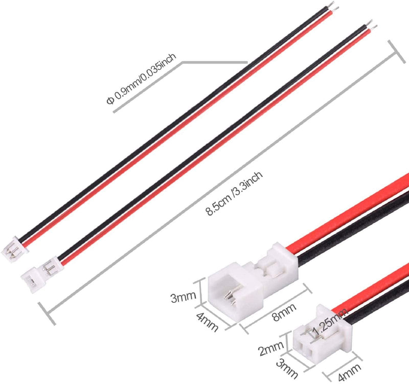  [AUSTRALIA] - 10 Pairs 1.25 mm JST 2 Pin Micro Electrical Male and Female Connector Plug with 80mm Wire Cables