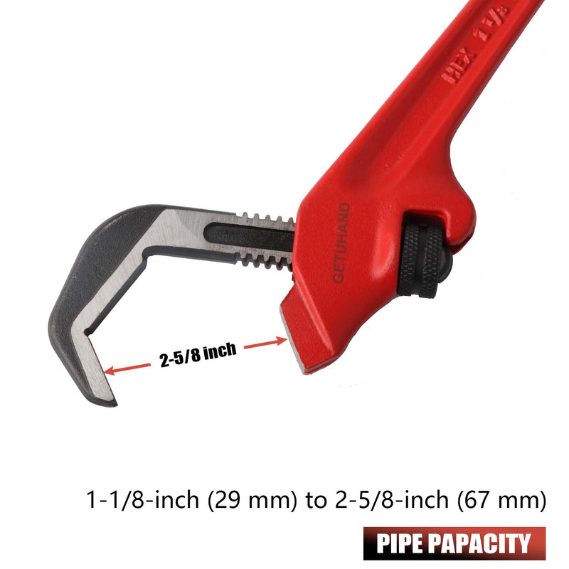 [AUSTRALIA] - GETUHAND 9-1/2-inch Hex Offset Wrench, Model E-110 Hex Pipe Wrench,1-1/8" - 2 5/8" Capacity style A