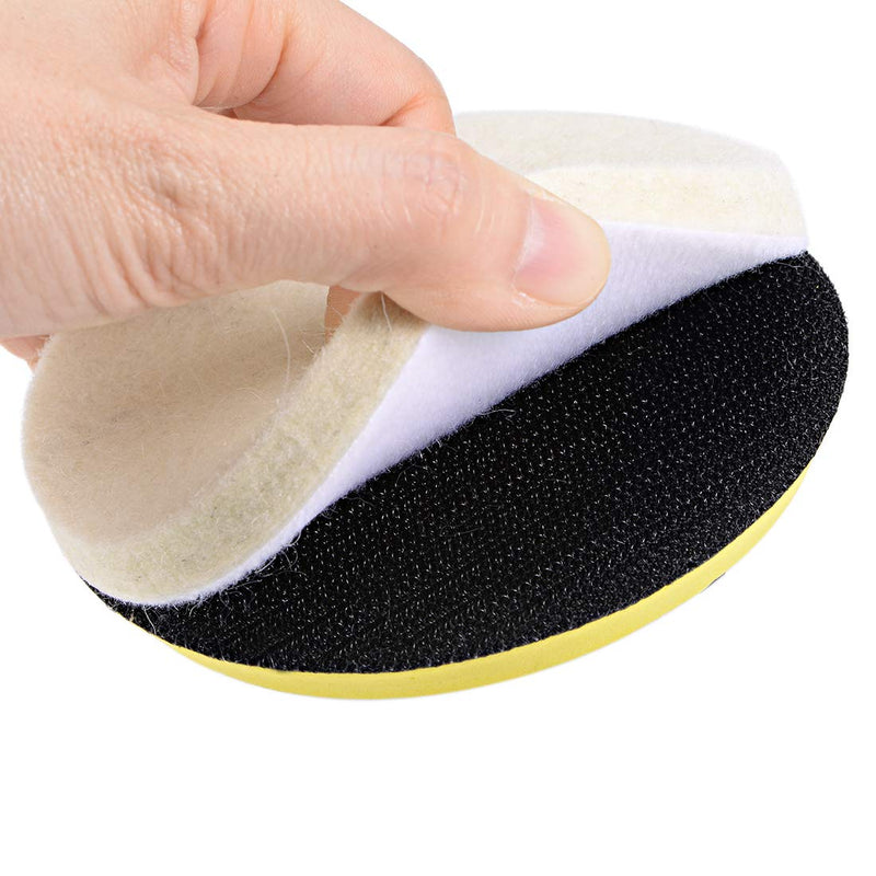  [AUSTRALIA] - uxcell 4 inch Wool Felt Polishing Pad, Buffing Wheels Polish Pad Disc,Flocking Hook & Loop Back for Random Orbital Sander 4pcs