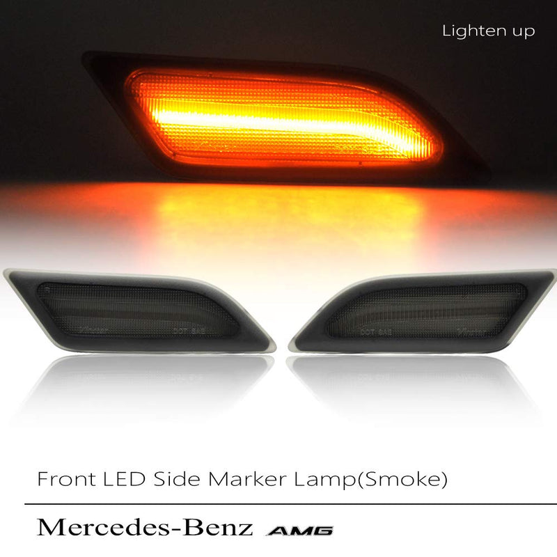 Smoke Lens Amber Full LED Front Side Marker Light Kit for 2012 2013 2014 Mercedes Benz Pre-LCI W204 LCI C250 C300 C350 C63 AMG Coupe Base Sedan 4-Door OEM Side Marker Lamps Replacement - LeoForward Australia
