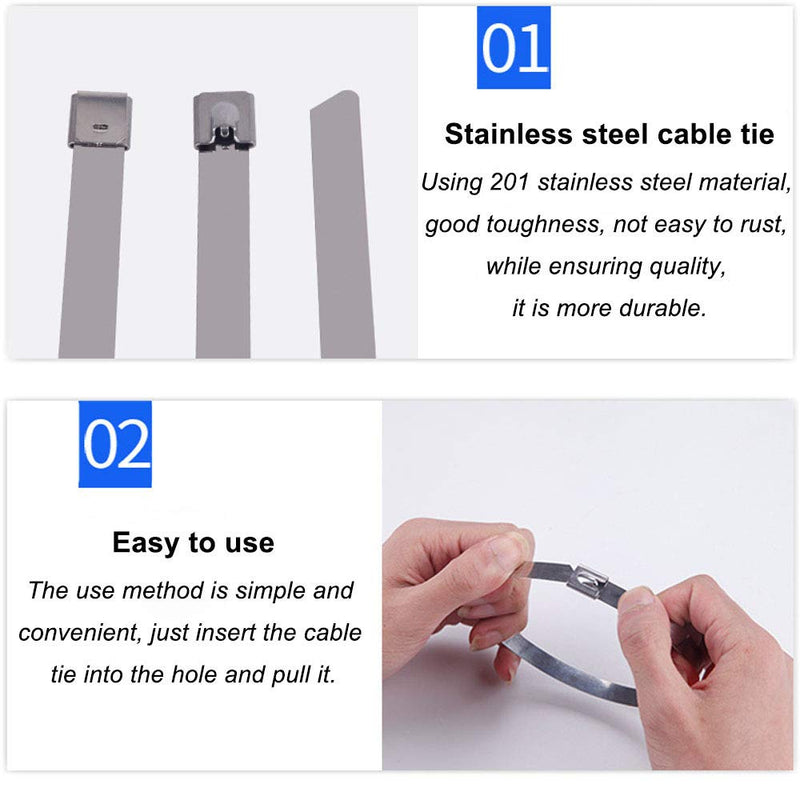  [AUSTRALIA] - Width 0.3 Inch Stainless Steel Cable Zip Ties Self-Locking Heavy Duty Metal Ties 10pcs (19.7 Inch) 19.7 Inch