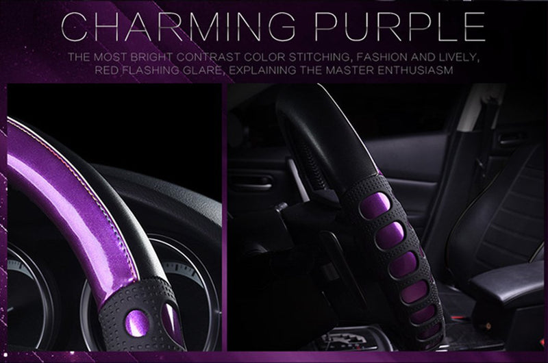  [AUSTRALIA] - AOSAKE Leather Steering Wheels Cover Universal with Non-Slip Handle Car Steering Cover for 15 inches Steering Wheels (Purple) Purple