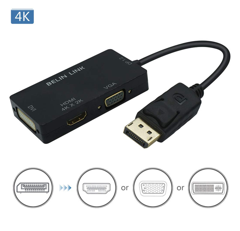  [AUSTRALIA] - DP to HDMI VGA DVI Adapter Displayport to HDMI 4K Adapter 3 in 1 Display Port to HDMI VGA DVI Converter Male to Female Gold-Plated (Diamond Shaped)… (Rectangle Black) Rectangle black