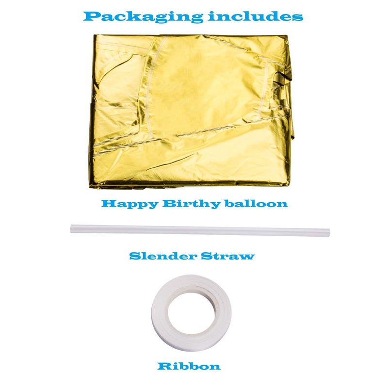 Happy Birthday Banner (3D Gold Lettering) Mylar Foil Letters | Inflatable Party Decor and Event Decorations for Kids and Adults | Reusable, Ecofriendly Fun - LeoForward Australia