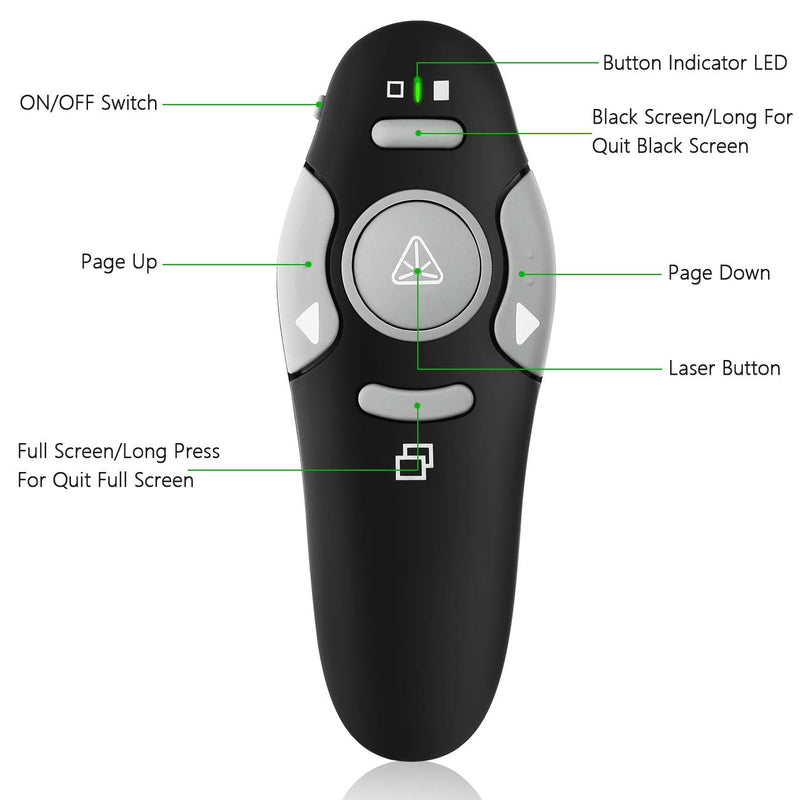  [AUSTRALIA] - Presentation Clicker Remote Laser Pointer - Wireless USB Presenter - Slideshow PowerPoint Clicker - Compatible with Win10︱MAC - Support PPT︱Keynote︱Google Slides (K100B) K100B