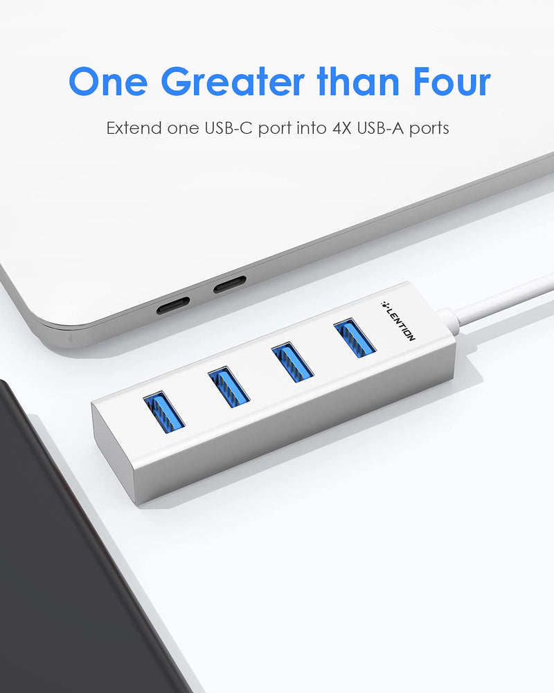  [AUSTRALIA] - LENTION USB C Hub with 4 USB 3.0 Ports Compatible 2021-2016 MacBook Pro 13/15/16 M1, Mac Air & Surface, iPad Pro, Chromebook, More, Stable Driver Certified Ultra Slim Adapter (CB-C22s, Silver)