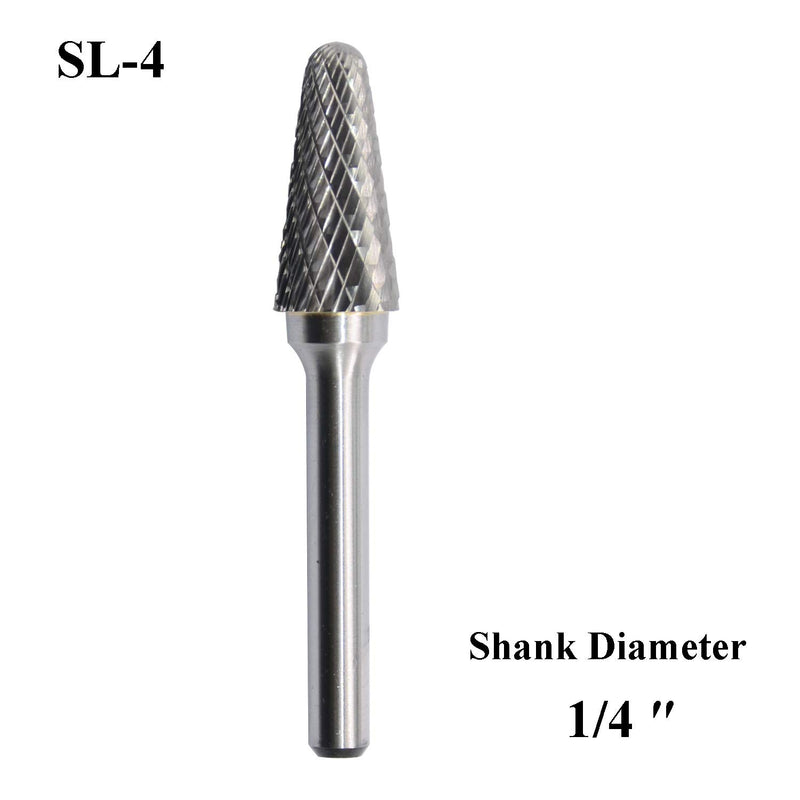 SL-4 Tungsten Carbide Burr Rotary File Taper Shape with Radius End Double Cut with 1/4"Shank for Die Grinder Drill Bit - LeoForward Australia